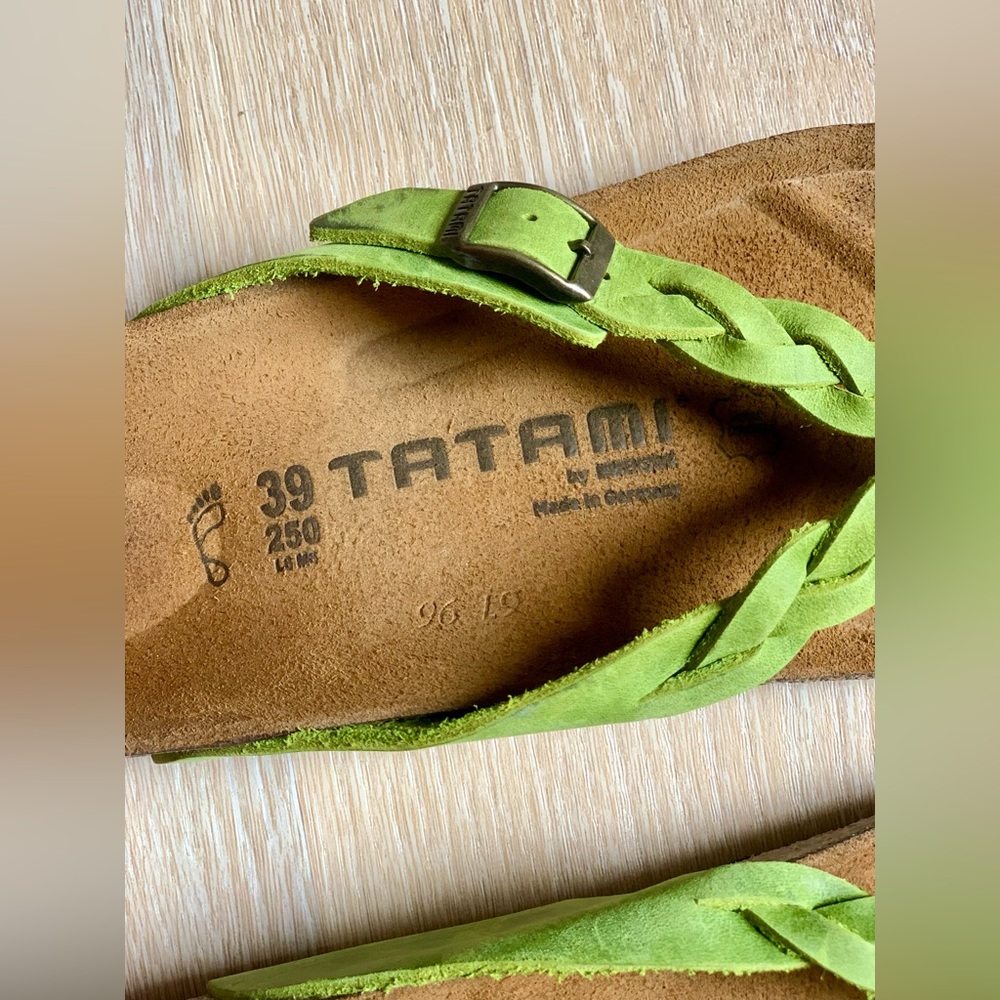 Birkenstock Braided Lime Green Leather Thong Sandals - Picture 10 of 13